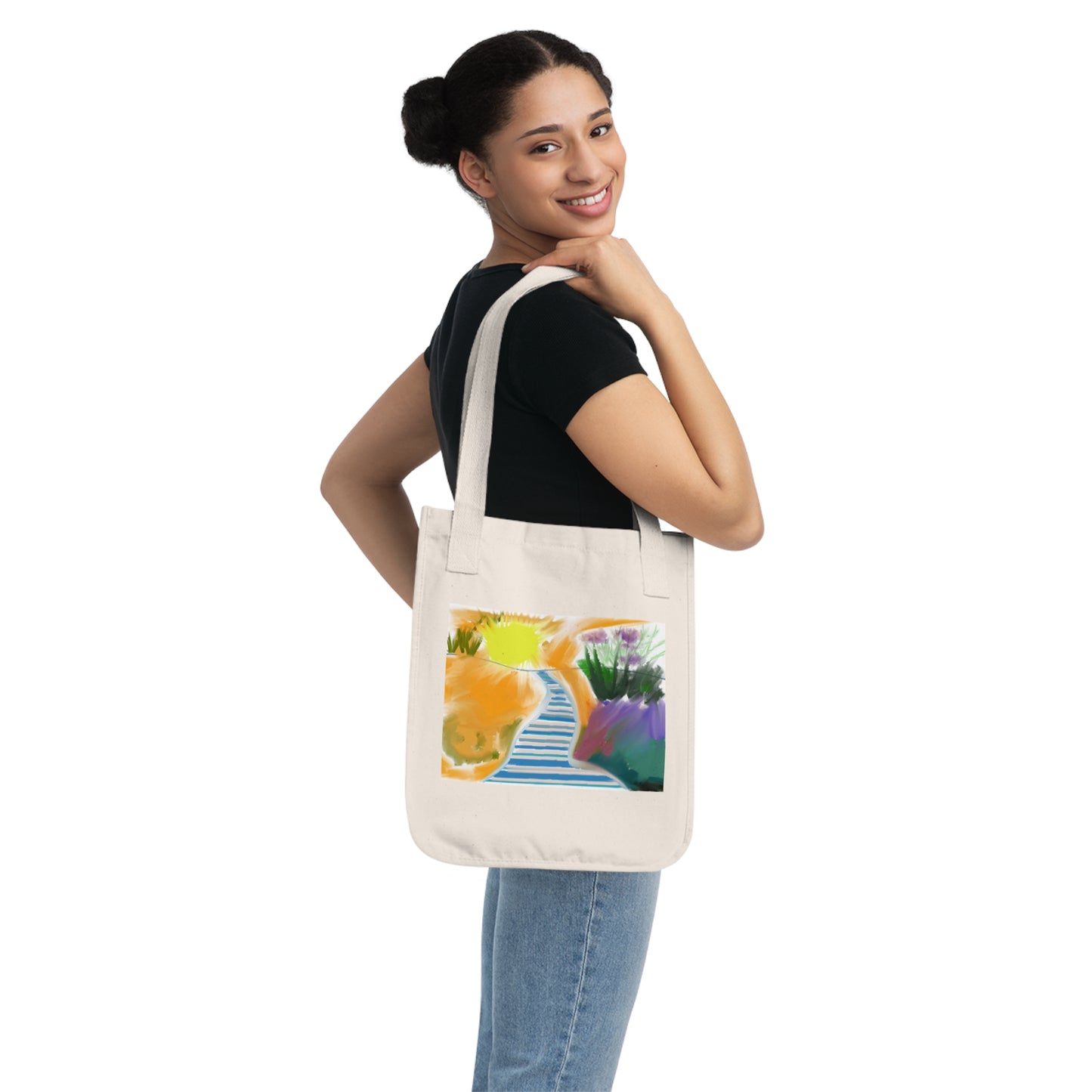 Sunset Path Canvas Tote — Colorful Abstract Beach Scene Tote Bag