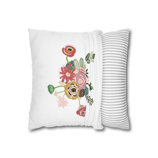 Floral Watercolor Bouquet Pillowcase — Spun Polyester Square Decorative Pillow Cover