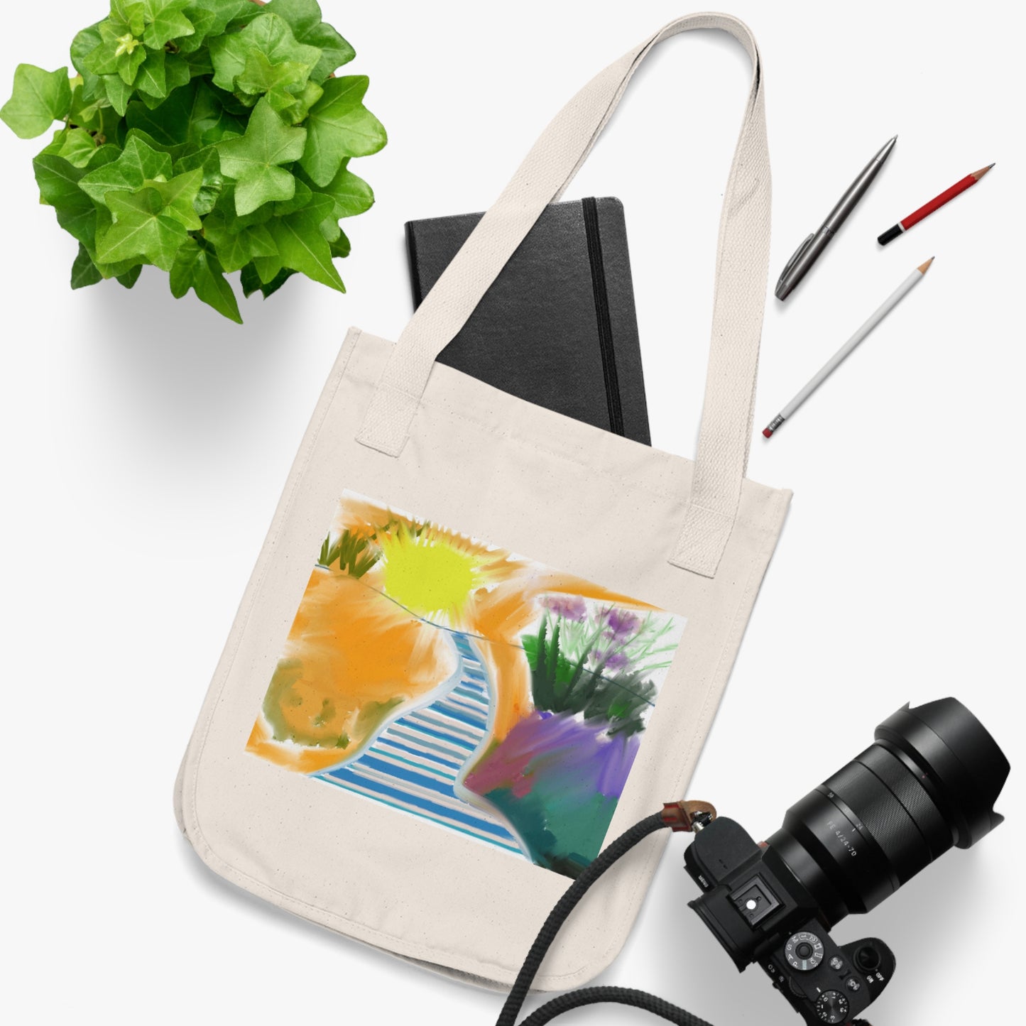 Sunset Path Canvas Tote — Colorful Abstract Beach Scene Tote Bag