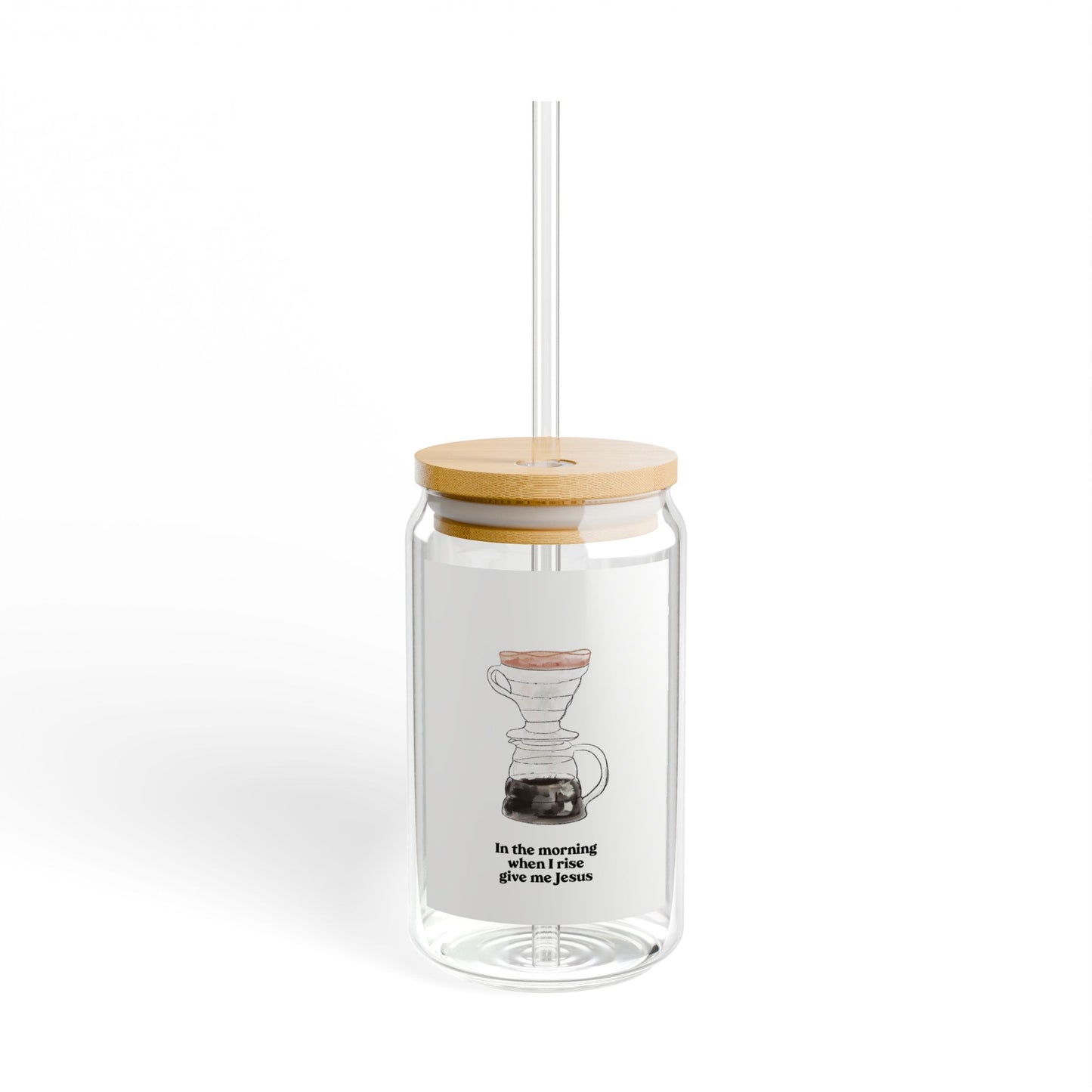 Pour-Over Coffee Sipper Glass with Bamboo Lid – 16oz Reusable Straw Tumbler