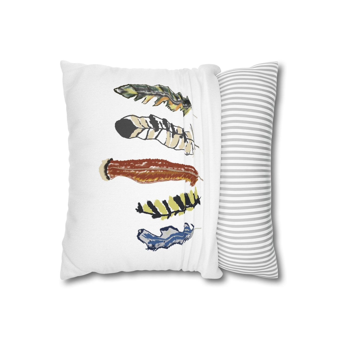 Feather Art Pillowcase — Hand-Drawn Boho Feathers Square Throw Pillow