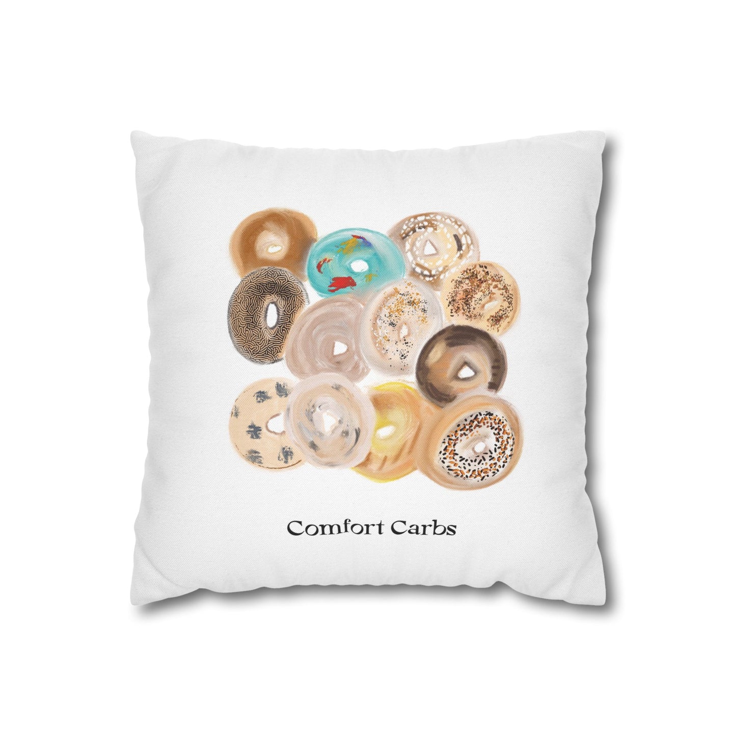 Donut Pillowcase – 'Comfort Carbs' Decorative Throw Pillow Cover