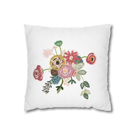 Floral Watercolor Bouquet Pillowcase — Spun Polyester Square Decorative Pillow Cover