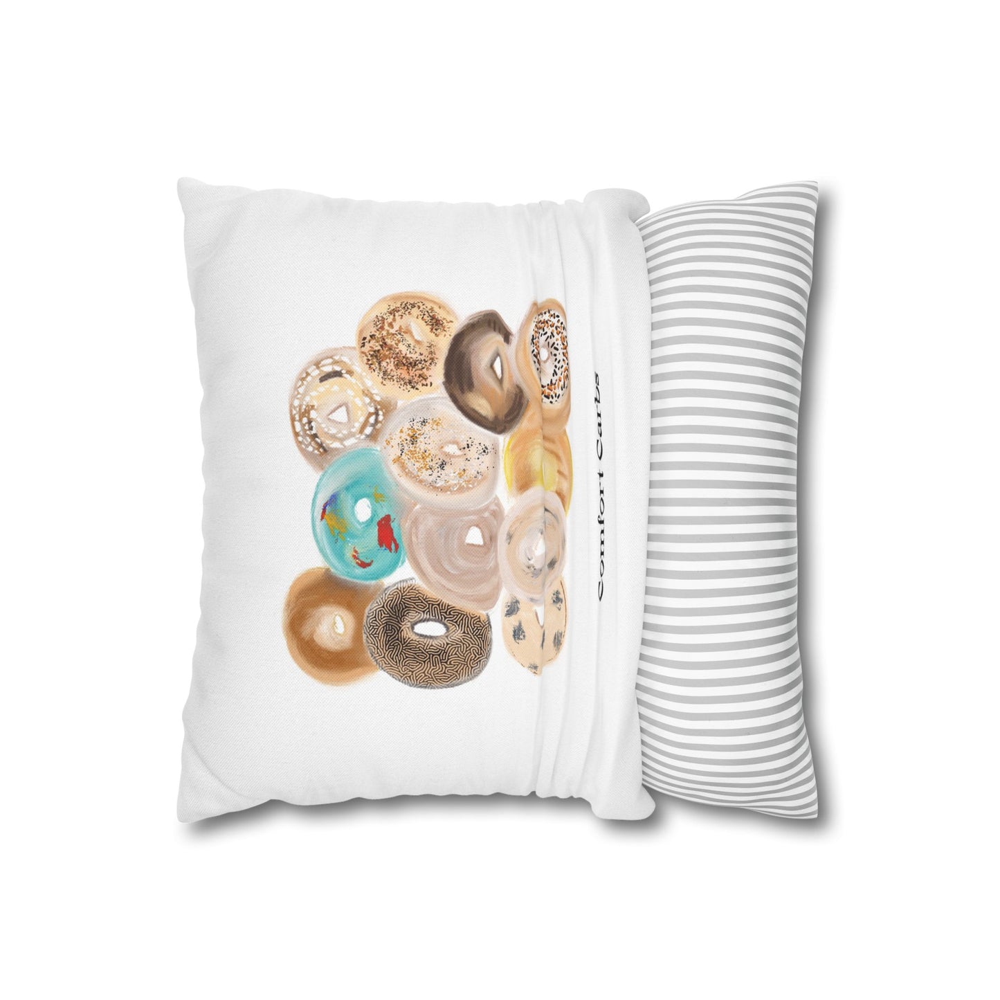 Donut Pillowcase – 'Comfort Carbs' Decorative Throw Pillow Cover